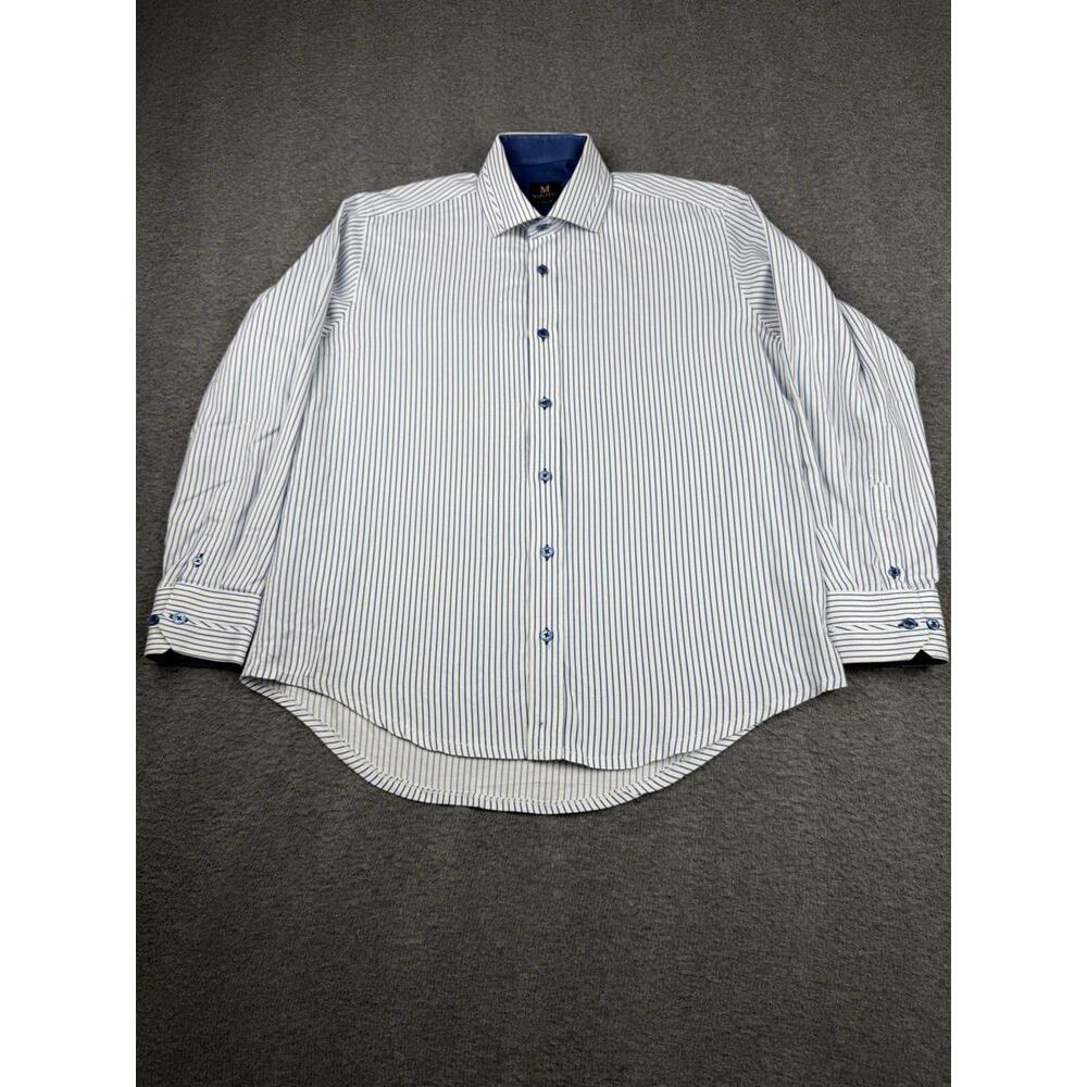 Marcello Sport Modern Fit Men's Dress Shirt Medium 39-40 Striped Blue and White‎